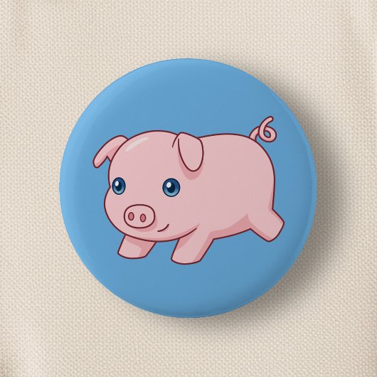 Badge Rond 5 Cm Cute Running Piglet Pig on Blue