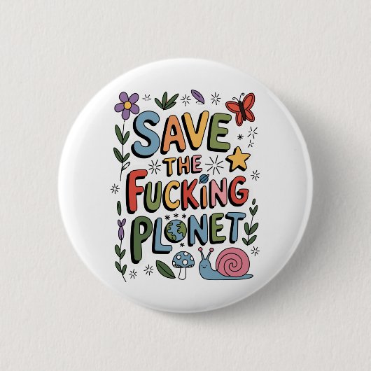 Badge Rond 5 Cm Cute Save Planet De l'environnement Ecowarrier (Devant)