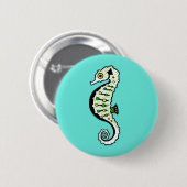 Badge Rond 5 Cm Cute SEAHORSE - Faune - Nature - Aqua (Devant & derrière)