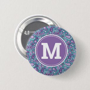 Badge Rond 5 Cm Cute Shabby Chic Purple et bleu Paisley