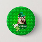 Badge Rond 5 Cm Cute Siberian Husky Chien Casquette St. Patrick's  (Devant)