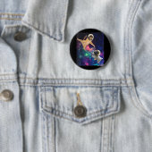 Badge Rond 5 Cm Cute Space Chat vs Space Chien Galaxy Epic Feu In  (En situation)
