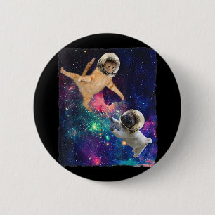 Badge Rond 5 Cm Cute Space Chat vs Space Chien Galaxy Epic Feu In