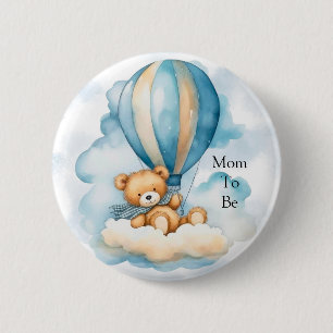 Badge Rond 5 Cm Cute Teddy Bear Hot Air Balloons Baby shower garço
