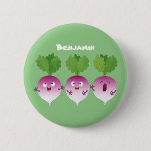 Badge Rond 5 Cm Cute turnip légumes trio chanter dessin animé