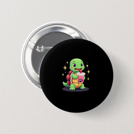 Badge Rond 5 Cm Cute turtle drinking boba. Funny Boba Turtles Love (Devant & derrière)