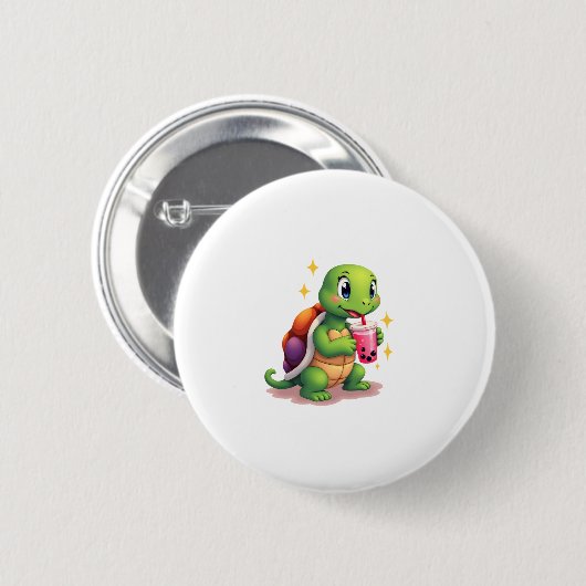 Badge Rond 5 Cm Cute turtle drinking boba. Funny Boba Turtles Love (Devant & derrière)