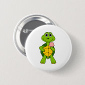 Badge Rond 5 Cm Cute Turtle Manger Ice Cream Cartoon (Devant & derrière)