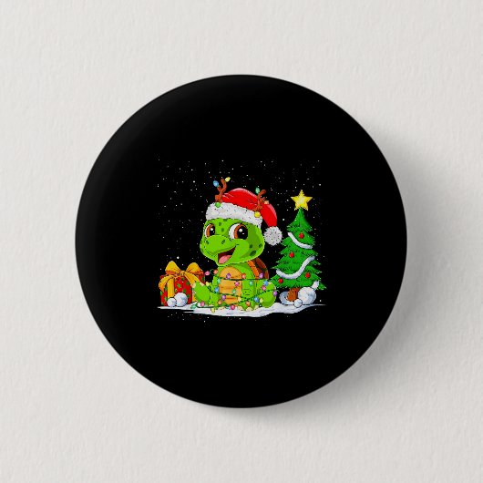 Badge Rond 5 Cm Cute Turtle Santa Christmas Tree Lights Xmas Pajam (Devant)