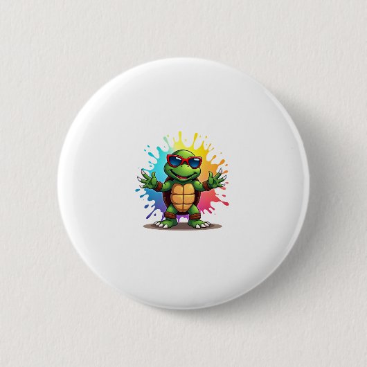 Badge Rond 5 Cm Cute Turtle Wearing Sunglasses Paint Splash Sea An (Devant)