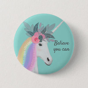 Badge Rond 5 Cm Cute Unicorn Arc En Ciel Anniversaire Croyez Que V