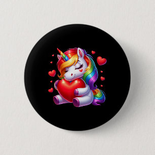 Badge Rond 5 Cm Cute Unicorn Avec Coeur Valentines Day Pour Les Fi