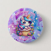 Badge Rond 5 Cm Cute Unicorn & Cupcake Personnalisé Anniversaire F (Devant)