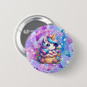Badge Rond 5 Cm Cute Unicorn & Cupcake Personnalisé Anniversaire F (Devant & derrière)