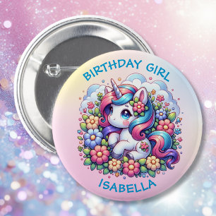 Badge Rond 5 Cm Cute Unicorn rose fille anniversaire fille