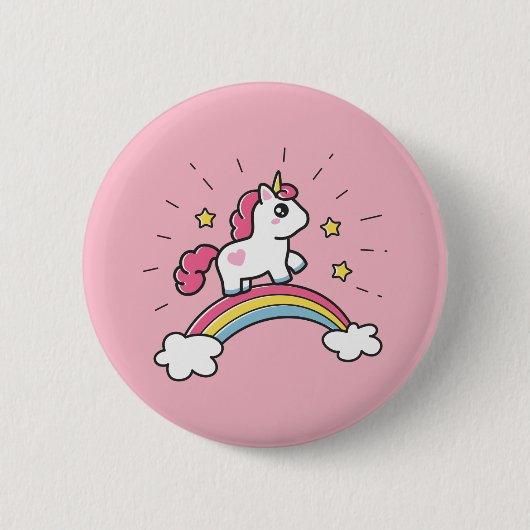 Badge Rond 5 Cm Cute Unicorn Sur Un Arc En Ciel (Devant)