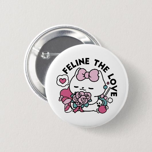 Badge Rond 5 Cm Cute Valentine's Cat Design - Feline the Love (Devant & derrière)