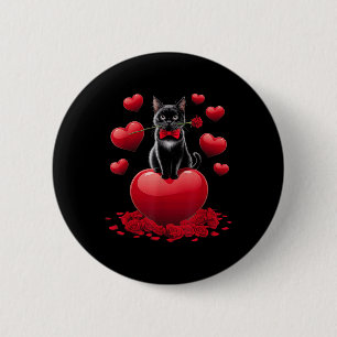 Badge Rond 5 Cm Cute Valentines Day Coeur Chat Noir Femmes Filles