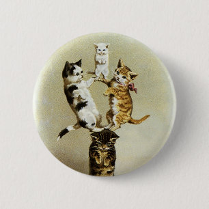 Badge Rond 5 Cm Cute Vintage Chats Victoriens Chatons Jouer, Humou