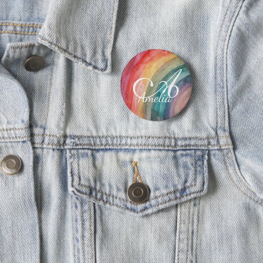 Badge Rond 5 Cm Cute Watercolor Personalized Rainbow (En situation)