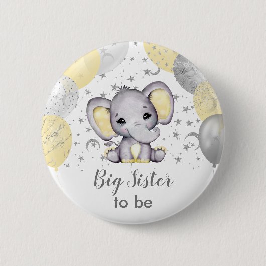Badge Rond 5 Cm Cute Yellow Big Sister Elephant Balloons Button (Devant)