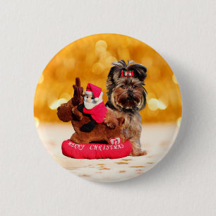 Badge Rond 5 Cm Cute Yorkshire Terrier Joyeux Noël