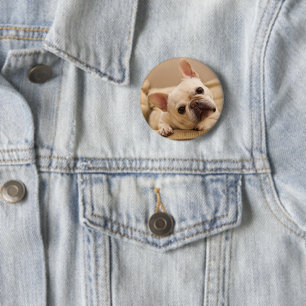 Badge Rond 5 Cm Cutest Baby Animals   French Bulldog Head Tilt