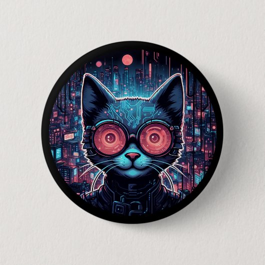 Badge Rond 5 Cm Cyber Chat Futuriste (Devant)