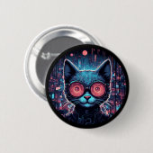 Badge Rond 5 Cm Cyber Chat Futuriste (Devant & derrière)