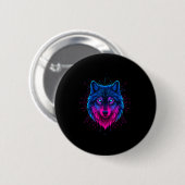 Badge Rond 5 Cm Cyber Wolf For Animal Lovers And Birthday And Birt (Devant & derrière)
