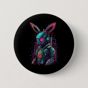 Badge Rond 5 Cm Cyberpunk Bunny Cyborg Rabbit Cool Gamer Pâques