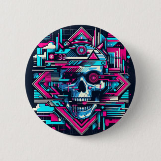 Badge Rond 5 Cm Cyberpunk du crâne rayé