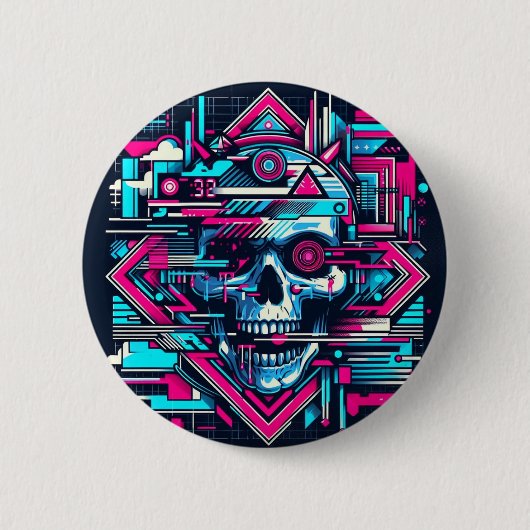 Badge Rond 5 Cm Cyberpunk du crâne rayé (Devant)