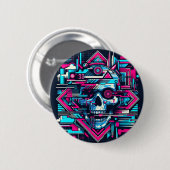 Badge Rond 5 Cm Cyberpunk du crâne rayé (Devant & derrière)