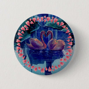 Badge Rond 5 Cm CYGNE et GUIRLANDE de COEURS par SHARON SHARPE