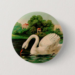 Badge Rond 5 Cm Cygne vintage dans le lac