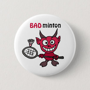 Badge Rond 5 Cm CZ- Devil Jouer BADminton Cartoon