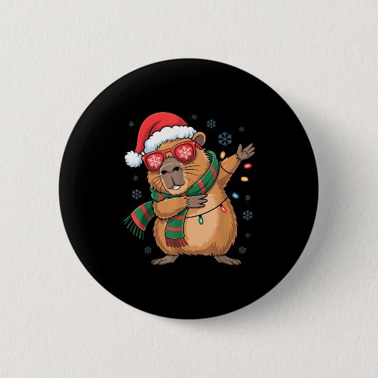 Badge Rond 5 Cm Dabbing Capybara Christmas Santa Hat Funny Holiday (Devant)