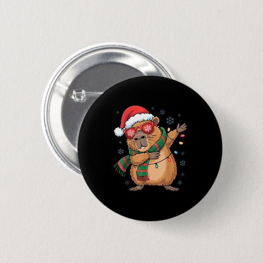 Badge Rond 5 Cm Dabbing Capybara Christmas Santa Hat Funny Holiday (Devant & derrière)