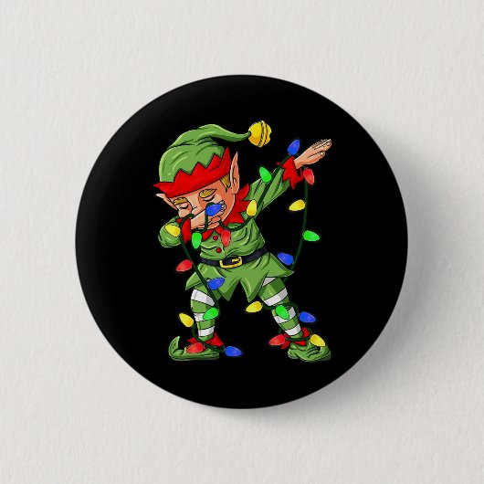 Badge Rond 5 Cm Dabbing Elf Christmas Tree Lights Garçons Enfants (Devant)