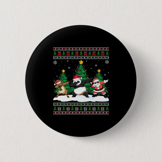 Badge Rond 5 Cm Dabbing Santa Reindeer Panda Tree Lights Ugly Xmas (Devant)