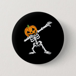 Badge Rond 5 Cm Dabbing Skeleton Citrouille Head Fun Halloween Dab