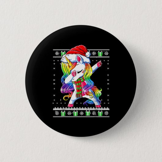 Badge Rond 5 Cm Dabbing Unicorn Santa Sweater Christmas Ugly Kids (Devant)