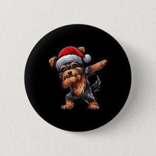 Badge Rond 5 Cm Dabing Yorkshire Terrier Santa Hat Christmas Dab