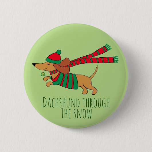 Badge Rond 5 Cm Dachshund à travers le bouton Noël de neige (Devant)