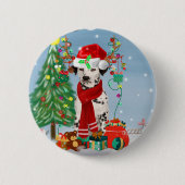 Badge Rond 5 Cm Dachshund Chien en neige avec cadeaux de Noël (Devant)