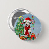 Badge Rond 5 Cm Dachshund Chien en neige avec cadeaux de Noël (Devant & derrière)