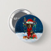 Badge Rond 5 Cm Dachshund Chien en neige avec cadeaux de Noël (Devant & derrière)