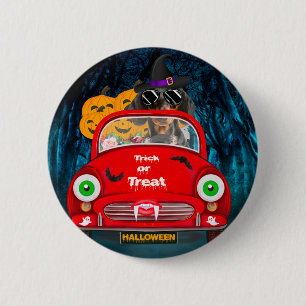 Badge Rond 5 Cm Dachshund Chien voiture voiture effrayant Hallowee