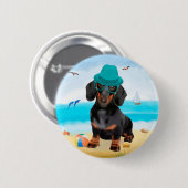 Badge Rond 5 Cm Dachshund Dog sur la plage (Devant & derrière)
